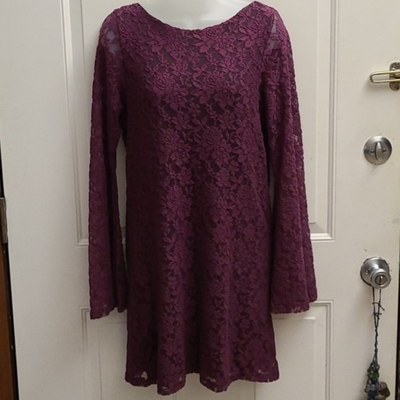 Plum Lace Mini Dress - Picture 3 of 11
